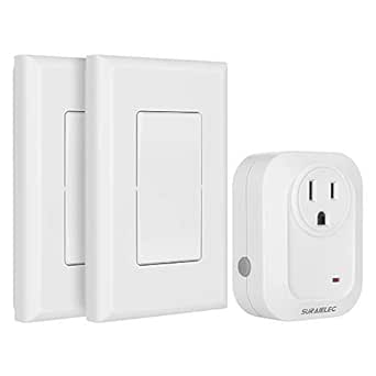 Suraielec Wireless Wall Switch Remote Control Outlet, No Wiring, 100ft RF Range, Pre-Programmed, Expandable Wireless Light Switches for Plug in Pendant Light, Lamp (2 Wall Switches and 1 Receiver)