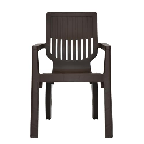 Image of Nilkamal Ortho Comfort Plastic Chair with Arm | 3 Year Warranty | Stackable Chair for Home, Living Room, Dining Room, Cafe & Balcony | Ergonomic Back Support | Indoor & Outdoor Use | Season Rust Brown