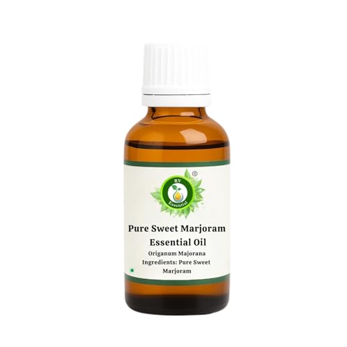 Image of R V Essential Pure Sweet Marjoram Essential Oil 10ml- Origanum Majorana (100% Pure and Natural Steam Distilled) For Skin Face Hair Body Scalp Massage Aromatherapy Diffuser Soap Candle Perfume Making