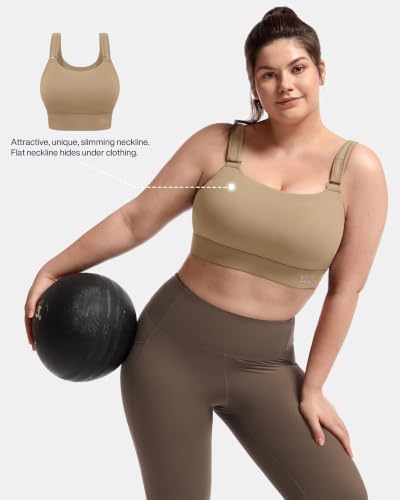 Image of Women's Sports Bra Wirefree Adjustable Medium-High Support Everyday Wear for Large Bust Plus Size with Removable Pads