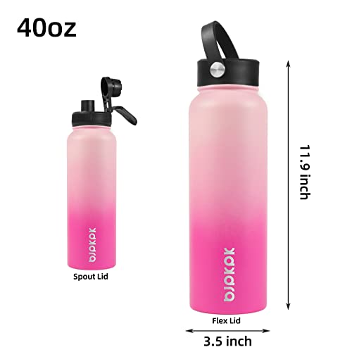 Bjpkpk Insulated Water Bottles With Straw Lid, 40Oz Large Water Bottle, Stainless Steel Metal Water Bottle With 3 Lids, Reusable Thermos Bottle, Cold & Hot Water Bottle For Sports, Gym- Sakura #TOP1