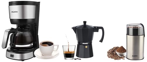 Image of AGARO Royal 4 Big Cups Drip Coffee Maker, 600ml Borosilicate Glass Carafe Jar (750W, Black), Grand Electric Coffee Grinder Classic Moka Pot, Stovetop, Espresso Coffee Maker, 240ml Black
