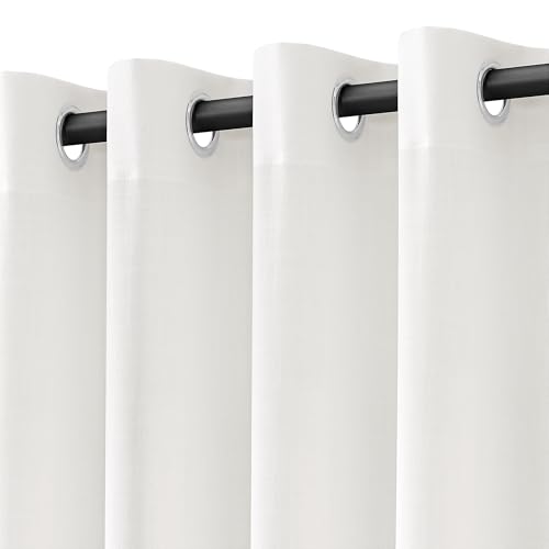 Image of Off White Linen Curtains 84 inch Length for Living Room 2 Panels Set Soft Thick Textured Grommet Semi Sheer Light Filtering Window Curtain Burlap Look Rustic Farmhouse Home Privacy Drapes 52x84