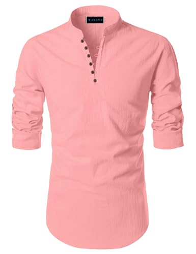 Image of Macsivo Men's Cotton Blend Kurta with Solid Band Collar Full Sleeve Button Closure Regular Fit Curved Hem Length | Kurta for Man | Combo Pack of 2