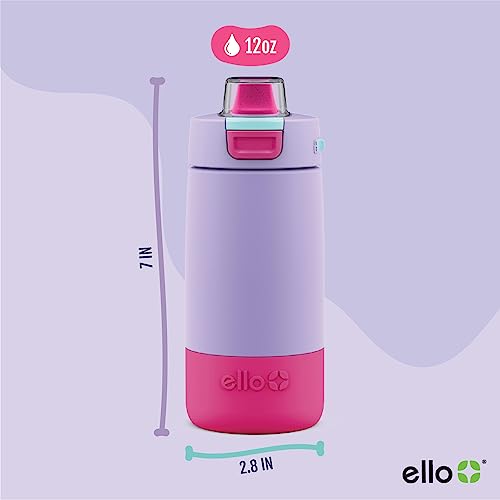 Ello Garrafa de água infantil Colby de aço inoxidável isolada de 350 ml com canudo e alça de transpo