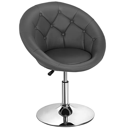 Living Room Vanity Chair Makeup Chair Swivel Accent Chair Round Back Height Adjustable Pu Leather Modern Chair For Makeup Room Small Desk,Grey #TOP28