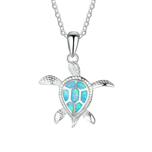 Collier tortue en argent 925 et opale bleue bohème pour femme