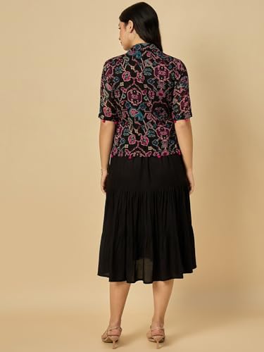 Image of Azira Women Rayon Solid Fit & Flared Dress with Printed Jacket | Perfect for Casual outings, Parties Rayon Fabric|