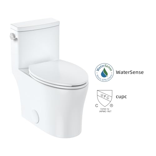 Inodoro alargado de una pieza con asiento de cierre suave, descarga potente y silenciosa con palanca izquierda, 1.28 GPF, cerámica blanco nítido, instalación 12" miniatura 6