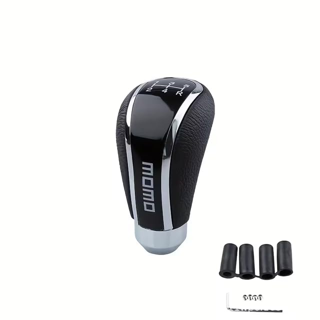 AutoBizarre Chrome and Leather 5 Speed Car Gear Shift Knob with Adaptors for All Manual Cars (Black Chrome)-image-3