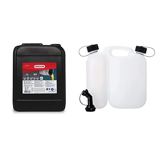Oregon Bio-Kettenöl, Biologisch abbaubares Schmiermittel für Motorsägen (5-Liter-Kanister) & Kombi-Kanister für Kraftstoff und Kettenöl, 5L + 3L, Transparent