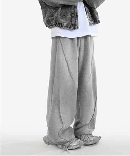 HBER Men's Baggy Straight Sweatpants Y2K Wide Leg Drawstring Waist Loose Fit Casual Sweat Pants with Pockets 5