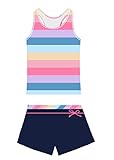 PROALLO Girls Bathing Suits Two Piece Vest Style Swimsuit with Boyshort Tankini Swimwear Rainbow
