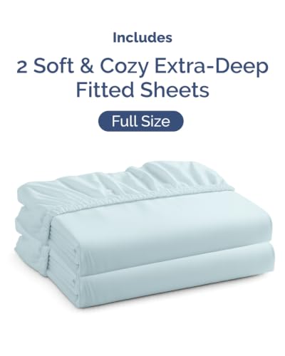 Image of CGK Linens 2 Pack Extra Deep Full Fitted Sheets - Ice Blue