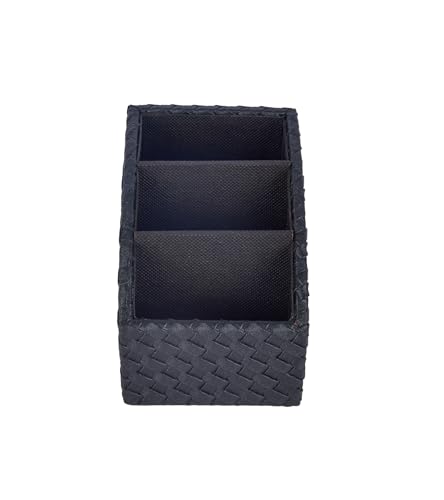 Image of Premsons Remote Holder for Table Vegan Leather - 3 Section Aesthetic Desk Organiser for Work from Home - TV Remote Stand for Living Room - Multipurpose Stationery Tray for Home Storage - Black