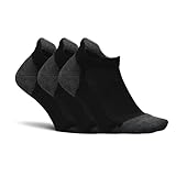 Feetures Elite Max Cushion No Show Tab Ankle Socks - Sport Sock with Targeted Compression- New Black, L (3 Pair)