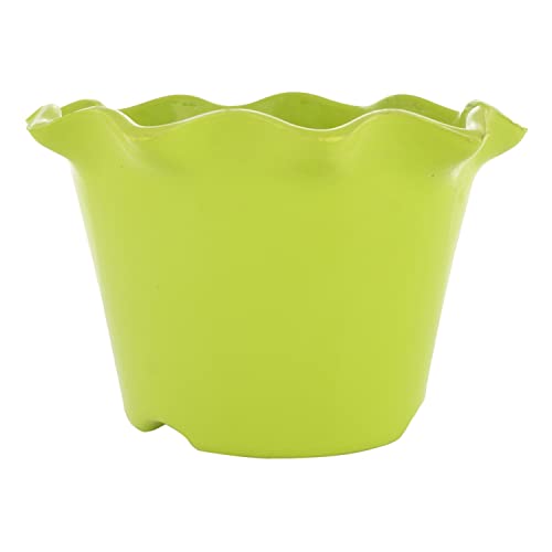 Image of Kuber Industries Blossom Flower Pot|Durable Plastic Flower Pot|Gamla with Drain Holes for Home D cor|Balcony|Garden|8 Inch (Green)