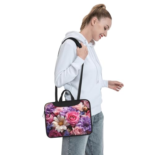 Bolso maletín para laptop de 14 pulgadas con flores moradas miniatura 7
