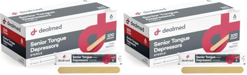 Image of Dealmed 6 inch Senior Tongue Depressors - 100 Sterile Wood Tongue Depressor Sticks, Individually Wrapped for Medical Practice, Emergency First Aid Kits, Crafts, 100 /Box (Pack of 2)