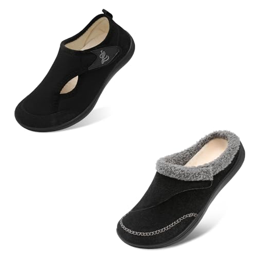 LeIsfIt Women's Diabetic Shoes - Wide, Adjustable House & Outdoor Slippers Size 8
