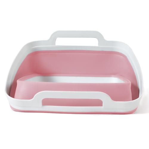 Image of FOSJGO Collapsible Dish Basin with Drain Plug, 2.4 Gal (9L) Space-Saving Foldable Sink, Wash Basin for Kitchen, Baby Bottles, Vegetable Washing, Camping, RV and Party Beverage Tubs (Pink)