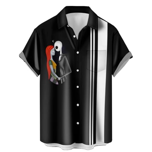 Men's Casual Button Down Shirts Halloween Printed Hawaiian Shirt Vintage Bowling Shirt3