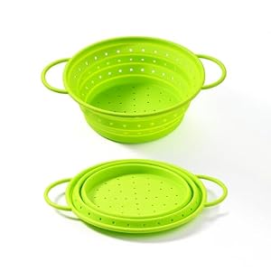 Clove Silicone Collapsible Colander for Kitchen with Handle Reinforced by Inserted Steel, Set of 2 Large Small Food Pasta Strainer BPA-Free Foldable Noodle Drainer Folding Vegetable Washing Basket