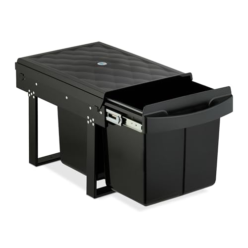 Relaxdays Cubo de Basura Cocina, 2 Espacios, 2X 15 L, 34,6x34x51,8 cm, Extraíble, Papelera Reciclaje Fregadero, Negro