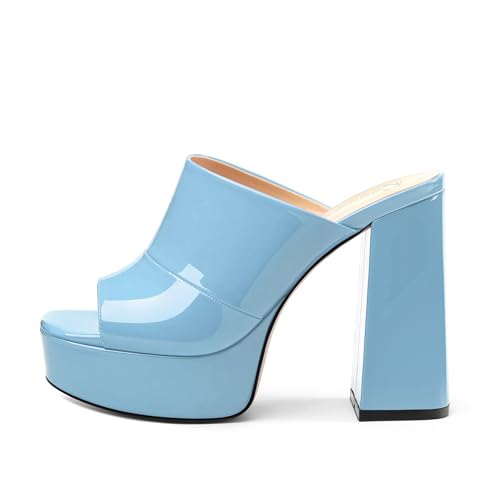Image of Women Square Open Toe Platform Chunky Heel Slide Sandals | Slip On High Heel Dress Sandals, Elegant Formal Footwear For Wedding Club Evening Party Events