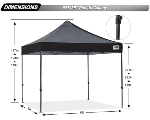 Image of ABCCANOPY Pop Up Canopy - 8x8 Outdoor Patio Portable Canopy Tent Heavy Duty for Backyard and Deck with 4 SandBags(Black, 8x8)