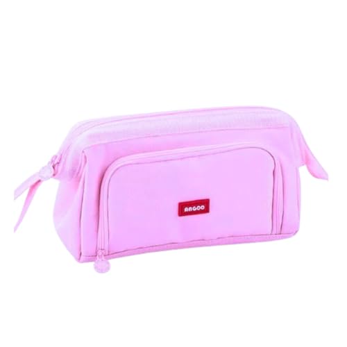Estojo Escolar Feminino Grande Organizador Box Nécessaire Compartimentos Lona Oxford Impermeável Divisórias Alça Zíper Cor Rosa Verde Preto Lápis Caneta Professor Liso Espaçoso Resistente (Lilás)