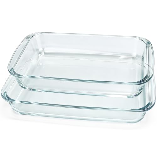 2 fuentes de cristal de 34,5 x 20,3 x 5,2 cm + 29,5 x 17 x 5,2 cm, plato grande para lasaña, platos de postre de tiramisú, platos para la preparación de comidas (2,2 L + 1,6 L)