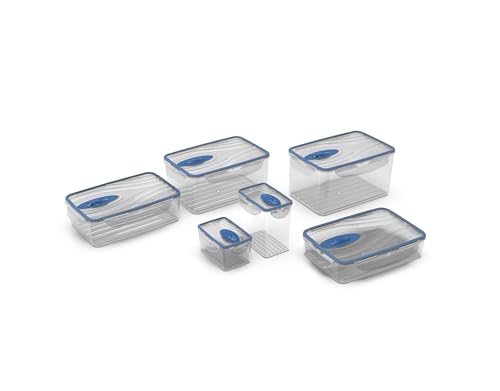 Biesse Set 6 Contenitori Ermetici per Alimenti, 0,3-0,6-1-1,5-2-2,6 L, con Valvola Microonde, Chiusure di Sicurezza 100% Made in Italy (blu)