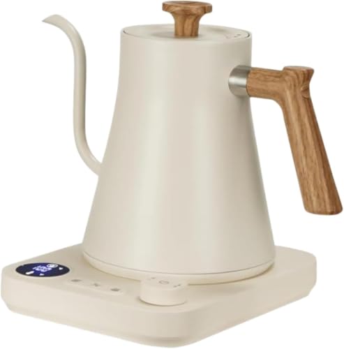 Electric Gooseneck Kettle with LCD Display 0.9LStainless Steel Electric Tea Kettle Temperature Control Pour-Over Coffee and Tea Pot 1200W Quick Heating Hot Water Boiler (White)