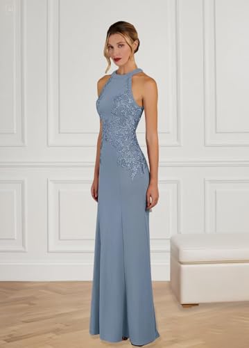 KDTM Satin Lace Mother of The Bride Dresses Long Halter Sleeveless Formal Dresses for Women Wedding Guest KD0263