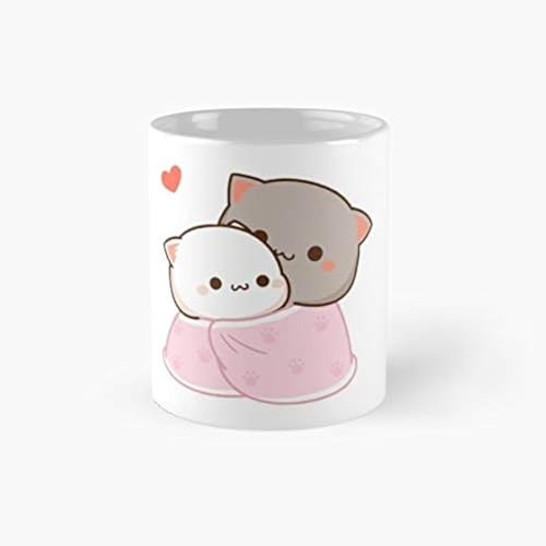 Peach and Goma, Steinzeug Keramik, Cuddling – Mochi Cat Klassische Tasse Bestes Geschenk Lustige Kaffeetassen 325 ml Best Oz