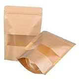 Toyvian 50 Stück Kraftpapierbeutel mit Sichtfenster Wiederverschließbare Papiertüten Braune...