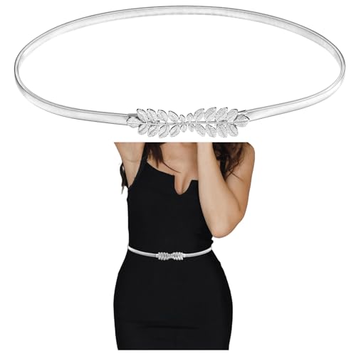 Women Elastic Skinny Waist Belt, Gold Ladies Belt Metal Thin Belt Women Dress Belt Versatile Stretch Chain Belt