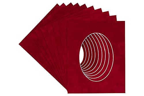 CountryArtHouse Bright Red Suede Acid Free 12x16 Oval Picture Frame Mat with White Core Bevel Cut for 10x13 Pictures - Fits 12x16 Frame - Pack of 10 Matboards
