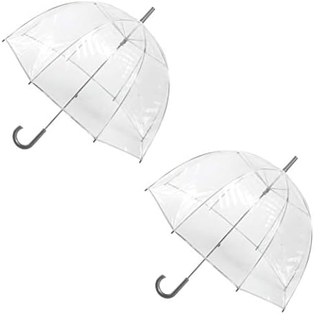 totes Women's Clear Bubble Umbrella – Transparent Dome Coverage – Large Windproof and Rainproof Canopy – Ideal for Weddings, Proms or Everyday Protection, Clear (2 pack)