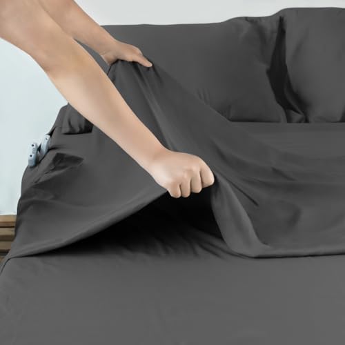 Moonsea Deep Pocket King Sheet Set - King Size Sheets Set for Air Mattress - 4 Piece King Bedding Set Fade Resistant Fits 16in to 24in Pillow Top Air Bed Mattress - Black by Moonsea - Image 6