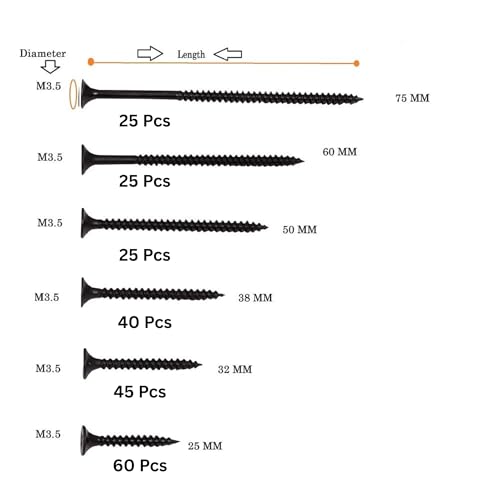 Image of Drywall Gypsum Black Screws Sharp Point Self Tapping Screws Carbon Steel Wood Screws Assortment Set (Pack of 221 Pcs)