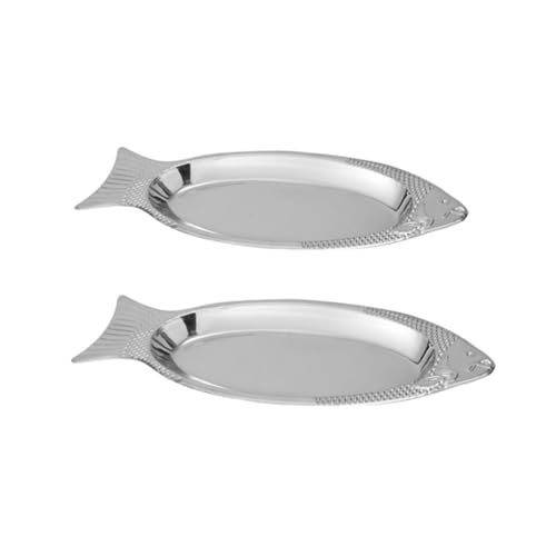 SHINEOFI Plato Forma De Pez Magnético 35cm y 40cm Acero Inoxidable Resistente Sin Olores Para Cocina Hogar Restaurante Set 2 Piezas Bandejas Decorativas Para Servir Pescado