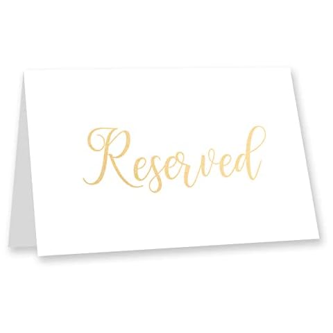 Manta Makes 10 pack gold reserved table signs for a wedding party or celebration restaurant | gold table reserved cards | white card reserved table tent card | double sided reserved signs for tables Cover