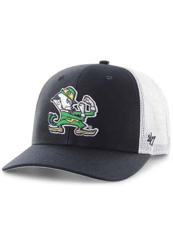 47 NCAA Unisex-Adult Trucker Mesh Adjustable Snapback Hat Cap One Size (US Alpha One Size Notre Dame Fighting Irish - Leprechaun Logo Navy)