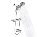 COXOVAY 3 Handle Tub Shower Faucet Set Wall Mount Bathtub Shower Faucet with Tub Spout Double Shower Head Combo Set with...