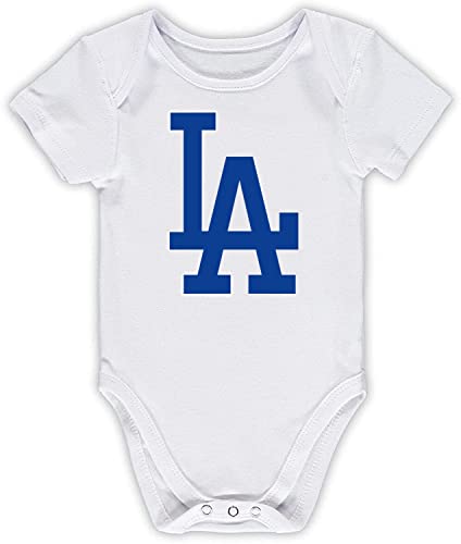 Image of Genuine Stuff MLB Newborn & Infants 0-24 Months Primary Logo Creeper Bodysuit Romper (Los Angeles Dodgers White, 6/9 Months)