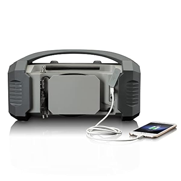 Lenco DAB , radio da cantiere, Bluetooth 5.0, ricevitore FM, IP54, impermeabile, batteria RMS da 15 Watt, 5000 mAh, caricatore USB AUX-In, grigio, ODR-150GY