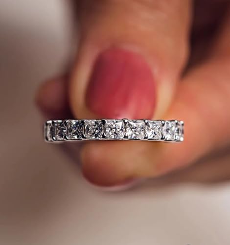 AARK & CO 2.00Ct Princess Cut Lab Created Diamond Prong Set Half Eternity Woman's Wedding Ring 14K White Gold Finish 925 Sterling Silver2