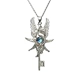 XIGAWAY Collar con colgante de ala de ángel estilo piedra lunar vintage para mujer, dije de aleación de plata, cadena de cruz de 51-60 cm, regalo de joyería etérea